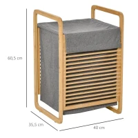 HOMCOM Cesto de Roupa de Bambú Portátil com Tampa e Bolsa Removível Móvel de Casa de Banho 40x35,5x60,5cm Cor Natural e Cinza(m-3)