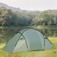 Outsunny Tenda de acampamento para 4 pessoas à prova d'água 2000mm portátil Igloo com 2 portas para acampamento 480x220x190 cm verde(m-7)