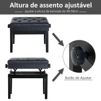 HOMCOM Banco de Piano com Espaço de Armazenamento Altura Ajustável com Assento Acolchoado Carga 200 kg 54,5x33x48-58 cm Preto(m-4)