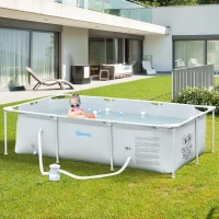 Outsunny Piscina Desmontável Tubular 252x152x65cm com Depuradora de Cartucho Piscina Retangular de Exterior para Adultos e Crianças 2.163L Cinza(m-2)
