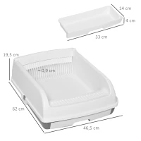 PawHut Caixa de Areia para Gatos Caixa de Areia Aberta Semi-Automática com Botão Ancinho Bandeja Removível e Borda Alta 62x46,5x19,5cm Branco(m-3)