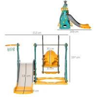 HOMCOM Escorega Infantil com Baloiço e Cesta de Basquetebol 3 em 1 para 18-36 Meses com Assento Ajustável Parque Infantil para Interior e Exterior 152x149x107cm Multicor(m-3)