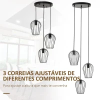 HOMCOM Candeeiro Suspenso Vintage Candeeiro de Teto de Estilo Industrial Candeeiro de Suspensão de Metal para Sala de Jantar Sala de Estar Ø38x145cm Preto(m-4)
