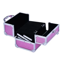 HOMCOM Estojo de Maquiagem Profissional Portátil de Cosméticos com Bandejas de 3 Níveis e Espelho 2 Chaves para Porta-Joias Manicure 15x15x20cm Rosa(m-4)