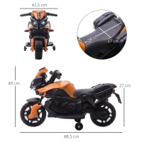 HOMCOM Moto Elétrica para Crianças a partir de 18 Meses 6V com Faróis Buzina 2 Rodas de Equilibrio Velocidade Máx. de 3km/h Motocicleta de Brinquedo 88,5x42,5x49cm Laranja(m-3)