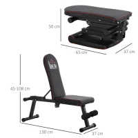 HOMCOM Banco de peso dobrável com altura ajustável e ângulo do encosto ajustável de 6 níveis para Elevação abdômen 130x37x45-108 cm preto(m-3)