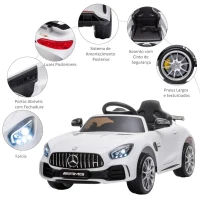 HOMCOM Carro elétrico infantil para 3-5 anos Mercedes GTR licenciado bateria de 12V com controle remoto Porta de abertura dupla Carga 25kg 105x58x45 cm Branco(m-7)