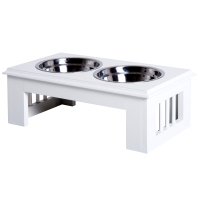PawHut Comedouro Elevado para Cães com Suporte e 2 Tigelas Amovíveis de Aço Inoxidável Alimentador para Animais de Estimação 44x24x15 cm Branco