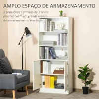 HOMCOM Estante para Livros com 3 Compartimentos Abertos e 1 Armário com Prateleira Ajustável Armazenamento para Sala de Estar Escritório 70x29,5x167 Branco(m-4)