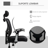 Vinsetto Cadeira de Escritório Ergonômica Cadeira de Escritório Giratória com Altura Ajustável Função Reclinável Apoio para a Cabeça e Suporte Lombar 65x67x108-118cm Preto(m-6)