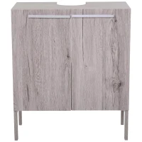 kleankin Armário para Lavatório Pousar com 2 Portas Móvel para Casa de Banho Compacto 60x30x70cm Madeira Acinzentado(m-11)
