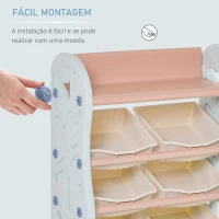 HOMCOM Organizador de Brinquedos para crianças tipo Estante Infantil com 6 Caixas para quarto Sala de Jogos Creche 76x36x92cm Creme Coral Azul(m-5)
