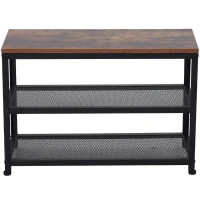 HOMCOM Banco Sapateira de Estilo Industrial Móvel para Sapatos com 2 Prateleiras de Grade 70x30x48cm Madeira e Preto(m-11)