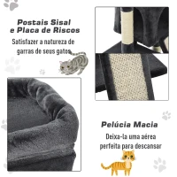 PawHut Árvore do gato com poste e placa de arranhão  cavernas Cama macia 59x39x83 cm(m-6)