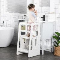 HOMCOM Torre de Aprendizagem para Crianças Banco Infantil com Altura Ajustável em 3 Posições e Plataforma Antiderrapante para Cozinha Sala de Jantar Casa de Banho 47x47x90cm Branco(m-2)
