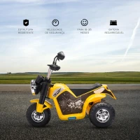 HOMCOM Motocicleta Elétrica Infantil com 3 Rodas Triciclo a Bateria 6V para Crianças de 18-36 Meses com Farol Buzina 72x57x56cm  Amarelo(m-4)