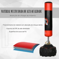 HOMCOM Saco de Boxe em Pé Saco de Boxe para Adultos com Grande Base Preenchível de Areia e Água Ø60x180 cm Preto e Vermelho(m-4)