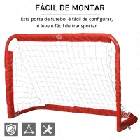 HOMCOM Conjunto de 2 balizas de futebol dobráveis com rede Tetrolon 90x36x 60cm vermelho(m-5)