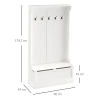 HOMCOM Móvel Cabide de Entrada com Banco Armário de Entrada com Cabide 5 Ganchos e Espaço de Armazenamento 96x34x179,7cm Marfim(m-3)