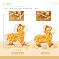 HOMCOM Baloiço Infantil em Forma de Girafa para Crianças acima de 3 Anos Baloiço 2 em 1 com Rodas e Sons 63x38x63cm Multicolor(m-4)