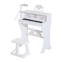 HOMCOM Piano Elétrico Infantil de 37 Teclas Conjunto de Piano com Microfone Banco Luzes e 22 Canções USB/MP3/Bluetooth Karaokê 53,5x27x63cm Branco