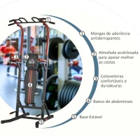 HOMCOM Estação de Musculação Torre de Treinamento com Altura Ajustável e Encosto Regulável em 7 Posições Barra de Elevação Flexões Aço 108x178x202-238cm Preto(m-5)