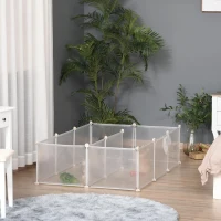 PawHut Recinto para Pequenos Animais Modular de Metal com 12 Painéis e 24 Conectores para Coelhos Porquinhos da Índia 105x105x45 cm Branco(m-9)