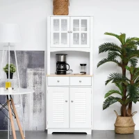 HOMCOM Armário de cozinha  Armário aparador com 2 portas  2 gavetas e prateleira aberta para microondas 68x39,5x170 cm branco(m-13)