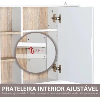 HOMCOM Armário de Espelho com Espaço Interno com Prateleiras Ajustáveis Armário de Banheiro com Prateleiras Abertas 60x14,5x49,4 cm Branco e Carvalho(m-6)