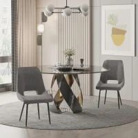 HOMCOM Conjunto de 2 Cadeiras de Sala de Jantar Estofadas em Linho Transpirável com Assento e Encosto Acolchoados Pés de Metal 59,5x50,5x92cm Cinza(m-2)