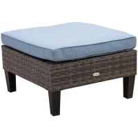 Outsunny Conjunto de Móveis de Vime 4 Peças com Mesa de Centro com Bancada de Vidro Temperado e Apoio para os Pés Cinza e Azul(m-8)