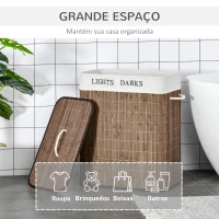 HOMCOM Cesto de Roupa de Bambú Capacidade de 100L Cesta para Roupa Suja Retangular com Tampa Removível Bolsa com 2 Compartimentos 52x32x63cm Marrom(m-7)