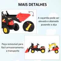 HOMCOM Trator de pedais para crianças acima de 3 anos com reboque e pá frontal 179x42x59 cm Vermelho(m-6)