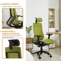 Vinsetto Cadeira de Escritório Giratória Ergonômica com Altura Ajustável Apoio para os Braços Apoio para a Cabeça e Encosto Alto de Malha 66,5x66x120-128cm Verde(m-6)