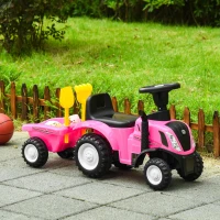 HOMCOM Trator para Crianças de 12-36 Meses com Reboque Removível Carro Andador com Buzina Farol Pá e Ancinho Carga 25kg 91x29x44cm Rosa(m-2)