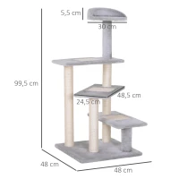 PawHut Arranhador  3 Plataformas para Arranhar 48x48x99.5 cm  de Madeira coberta  de Pelucía  Sisal(m-3)