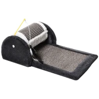 PawHut Arranhador para Gatos com Rolo Placa para Arranhar Revestidos de Sisal Natural e Brinquedo Suspenso Centro de Atividades para Animais de Estimação 45x25x16 cm Cinza e Branco(m-1)
