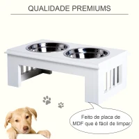 PawHut Comedouro Elevado para Cães com Suporte e 2 Tigelas Amovíveis de Aço Inoxidável Alimentador para Animais de Estimação 44x24x15 cm Branco(m-6)