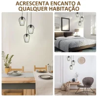 HOMCOM Candeeiro Suspenso Vintage Candeeiro de Teto de Estilo Industrial Candeeiro de Suspensão de Metal para Sala de Jantar Sala de Estar Ø38x145cm Preto(m-6)