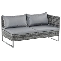 Outsunny Conjunto de 4 Móveis de vime para Jardim com 2 Sofás Duplos Mesa central mesa de baú e almofadas removíveis 132x69x64 cm Cinza(m-9)