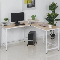 HOMCOM Secretária de Escritório em Forma de L Secretária com Suporte para CPU e Estrutura de Reforço em Forma de X 150x150x76cm Madeira e Branco(m-2)