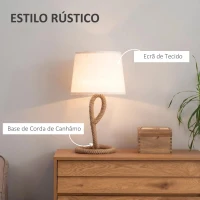 HOMCOM Candeeiro de Mesa Rústico com Base de Metal e Corda de Canhâmo Ecrã de Tecido Suporte para Lâmpadas E27 de Máx. 40W para Sala de Estar Dormitório Ø30x56cm Bege(m-4)