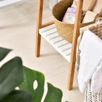Kleankin Prateleira para Banheiro com 5 níveis de Estrutura em Bambu Pinho 35x36x138.5cm Branco(m-11)