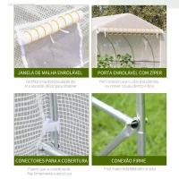 Outsunny Estufa Tipo Túnel 595x300x200cm Estufa de Jardim Grande com 12 Janelas e Porta Enrolável com Zíper para Cultivo de Plantas Branco(m-6)