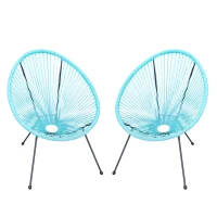 Outsunny Conjunto de 2 Cadeiras de Jardim Acapulco de Vime Forma Oval com Encosto Alto para Interior Exterior 73x77x87 cm Turquesa(m-1)