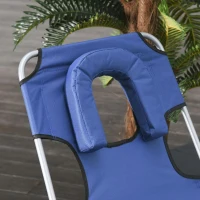 Outsunny Espreguiçadeira de Jardim Reclinável e Dobrável com Orifício de Leitura Apoio para Cabeça e Encosto Ajustável em 4 Níveis para Praia 182x56x24,5 cm Azul(m-8)