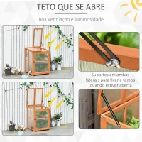 Outsunny Mini Estufa de Jardim de Madeira e Painéis de Policarbonato com 2 Prateleiras Tampa e Portas para Plantas e Cultivos 62x63x82cm Madeira Natural(m-4)