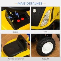 HOMCOM Trator para Crianças de 12-36 Meses com Reboque Removível Carro Andador com Buzina Farol Pá e Ancinho Carga 25kg 91x29x44cm Amarelo(m-6)