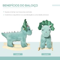 HOMCOM Baloiço Infantil de Dinossauro para Crianças acima de 3 Anos Baloiço com Sons Realistas de Pelúcia e Base de Madeira Carga 45kg 64x30x54cm Verde Escuro(m-6)