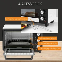 HOMCOM Mini Forno 16L 1400W com 3 Modos de Aquecimento Temperatura até 230°C Temporizador 60 Minutos Bandeja para Assar e Grade 44x32x28,1cm Branco e Preto(m-7)